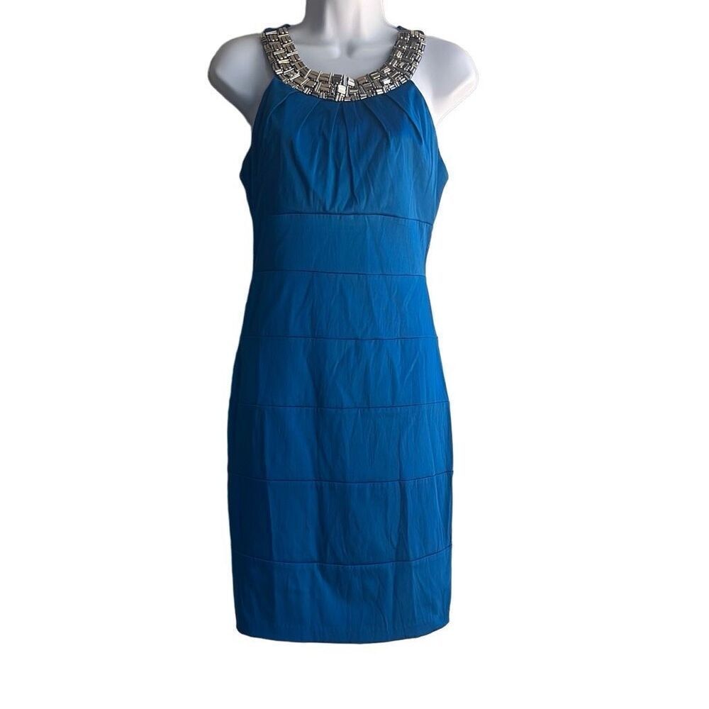 B. Darlin 7/8 Juniors Blue Bodycon Bandage Dress‎ Beaded Neckline Prom Formal
